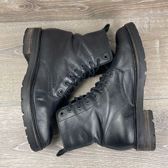 Frye Julie Women’s Sz 9B Black Leather Hi Top Lace Up Lug Almond Toe Combat Boot - Picture 9 of 12